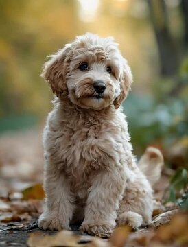 Adorable Cavapoo Puppy in Autumn Leaves