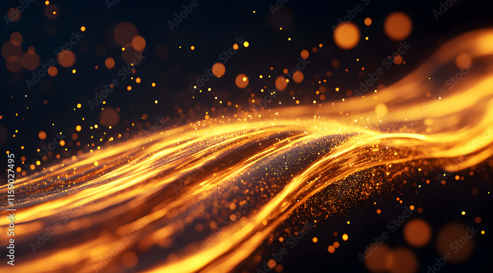 Aufkleber a dynamic wave of golden light with shimmering particles against a dark backdrop, creating a visuall