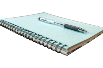 A spiral notebook with a pen isolated on transparent background