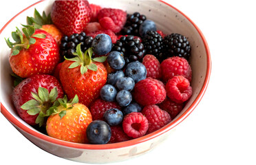 Obraz premium A colorful mix of berries arranged in a bowl isolated on transparent backbround