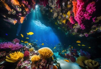 Colorful Sponges in a Mesmerizing Underwater Cave