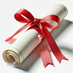 diploma with red ribbon on white background