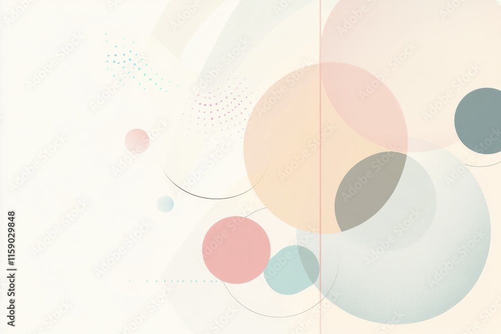 Poster abstract geometric design with circles and lines in pastel tones and ample copy space for text place