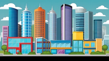 Obraz premium Modern City Buildings - Cartoon Background Illustration