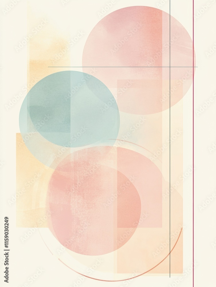Poster abstract geometric design featuring circles and lines in soft pastel tones with copy space for text 
