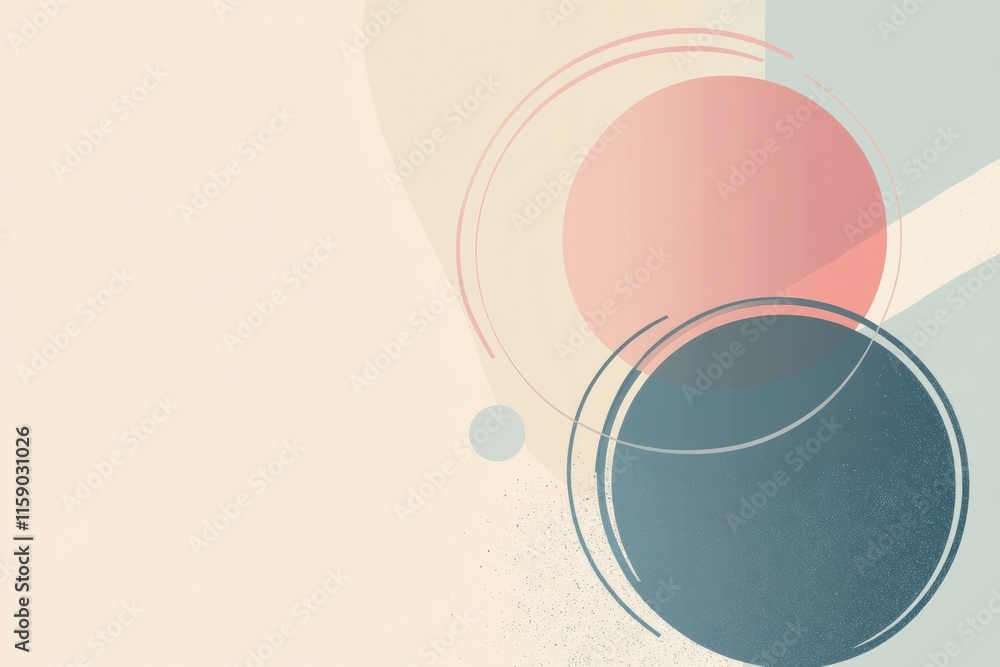 Fototapete geometric minimalist design featuring circles and lines in pastel tones with ample space for text pl
