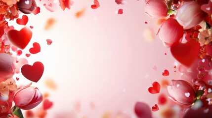 Romantic Red Tulips and Hearts Valentine's Day