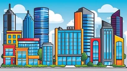 Obraz premium Modern City Buildings - Cartoon Background Illustration