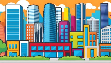Modern City Buildings - Cartoon Background Illustration