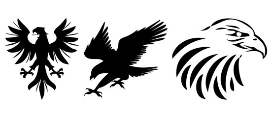 Vector set of Eagle silhouette art.