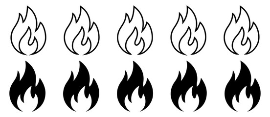 Fototapeta premium Fire Flame Icon Set Collection on white background.