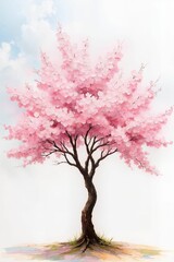 Fototapeta premium Cherry Blossom Tree in Oil Painting Style