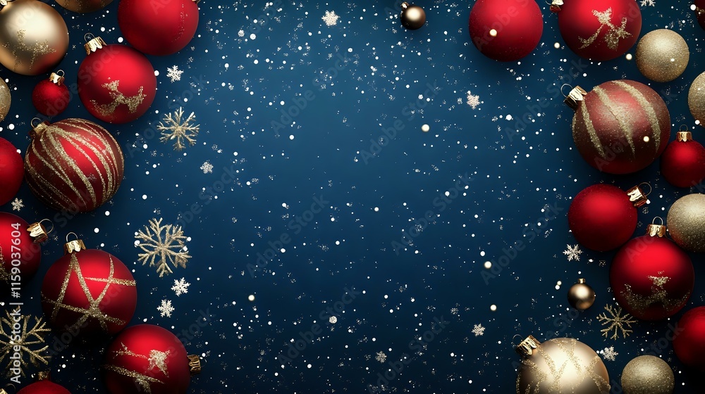 Poster festive christmas and new year banner featuring red and gold ornaments with a sparkling snowflake pa