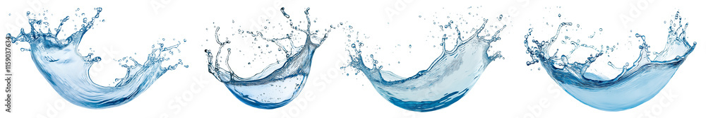 Poster multiple splashes of water show the dynamic movement of liquid in a bright, clear display. the vibra
