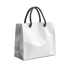 White paper shopping bag with black handles png isolated on transparent background