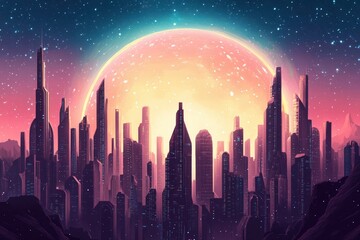 Futuristic Cityscape Underneath a Giant Pink Planet