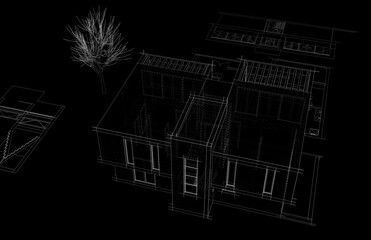 House building sketch architectural 3d drawing 
