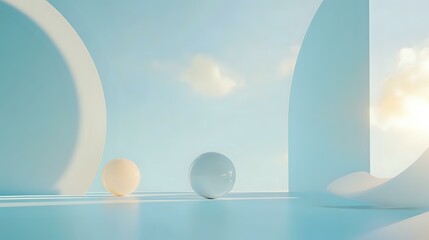 Abstract background in pastel blue with soft gradients and glowing orbs creating a calming and airy aesthetic