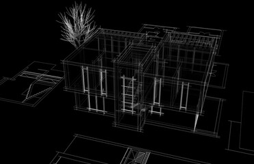 House building sketch architectural 3d drawing 