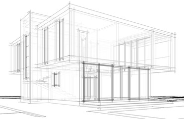House building sketch architectural 3d drawing 