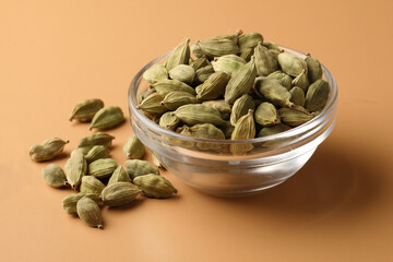  Cardamom in  glass  bowl Cardamom is a common ingredient in Indian cooking. It is also often used in baking