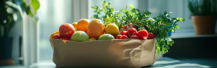 Fresh Vegetables and Fruits in Paper Bags