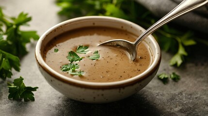 Rich and Creamy: Chicken Marsala Sauce on a Tempting Spoon