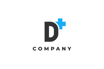 letter d uppercase plus or hospital medical logo
