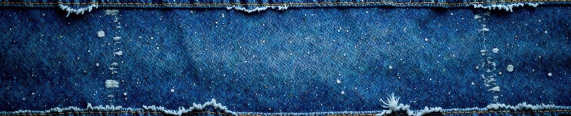 Obraz premium Distressed denim fabric with worn-in creases and frayed edges, faded, worn jeans