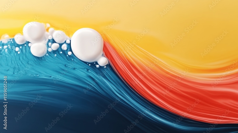 Poster a vibrant abstract design featuring flowing colors of blue, red, and yellow, intertwined with bubble