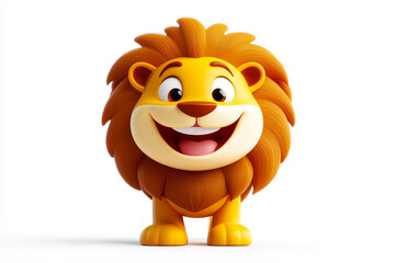 Fototapeta premium cheerful lion on white background, 3D Cartoon Render