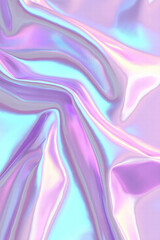 Obraz premium Iridescent holographic fabric texture with flowing folds and pastel colors.