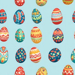 A seamless pattern of colorful Easter eggs