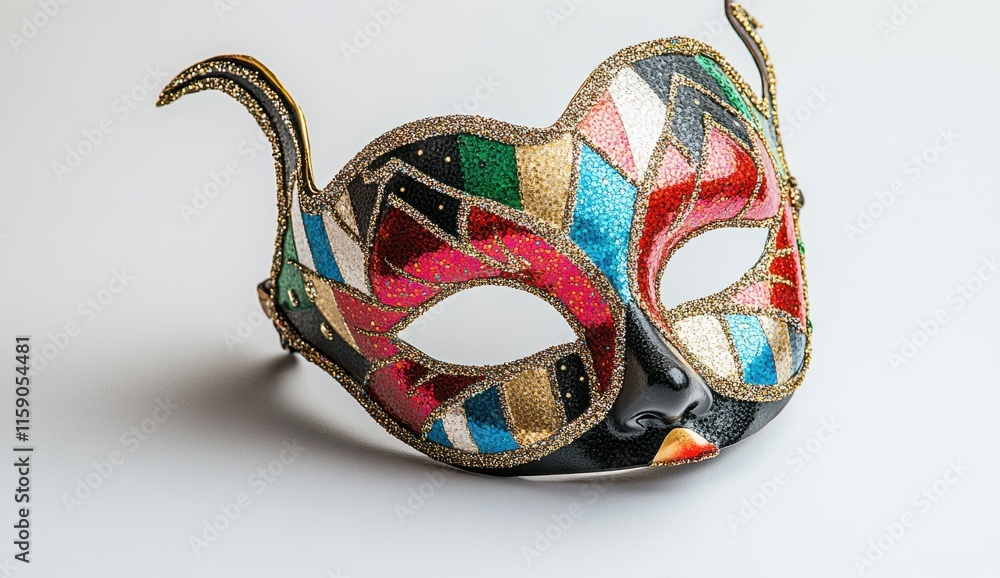 Poster colorful venetian mask with intricate design and sparkling glitter in a studio setting for festive c