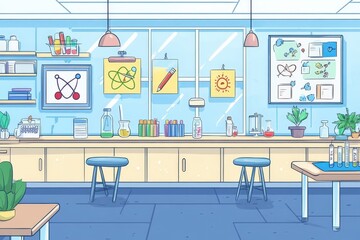 A Colorful Elementary School Science Classroom Scene