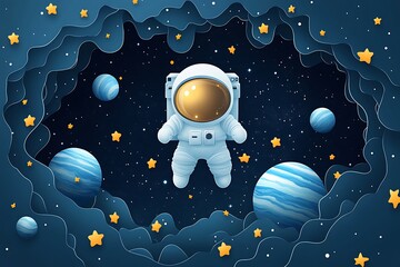Cute Cartoon Astronaut Explores a Starry Night Sky