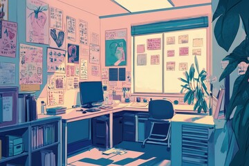 Sunlit Room Artwork Depicts Artistic Workspace With Wall Decor