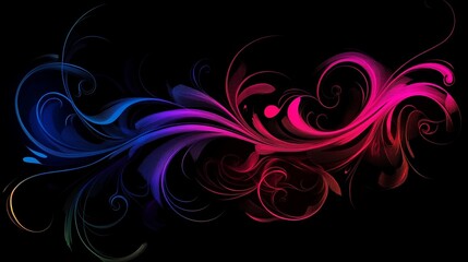 Abstract swirls and curls in neon colors on a black background for a psychedelic effect.