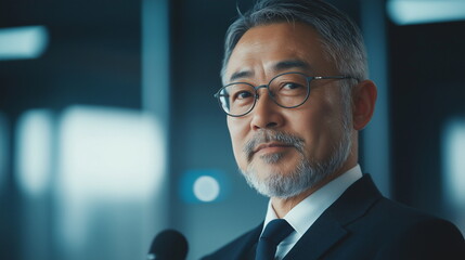 プレゼンテーションしている日本人男性の画像