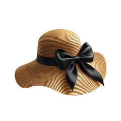 Elegant straw summer hat with black bow, fashion accessory png isolated on transparent background