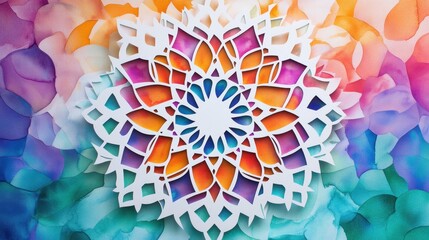 Vibrant Mandala Art: A Colorful Watercolor and Paper Cut Design