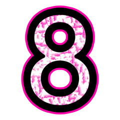 Obraz premium Pink Number 8 With A Black Outline And Textured Fill