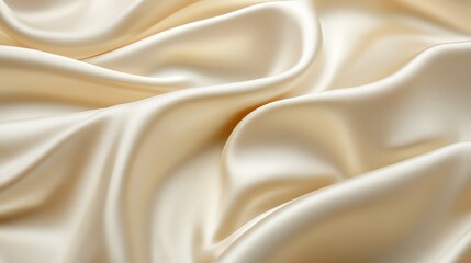 Fototapeta premium A close-up view of luxurious cream silk fabric, showcasing its smooth texture and elegant drapes.