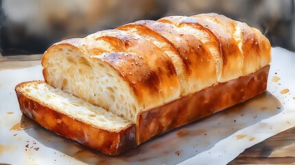 Golden Brown Loaf of Bread Sliced Open