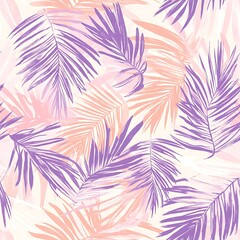 Pastel peach and lavender bamboo leaves seamless pattern