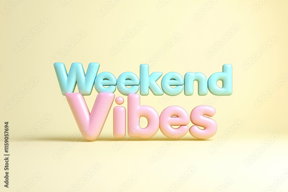 Poster colorful text design featuring playful weekend vibes with soft p