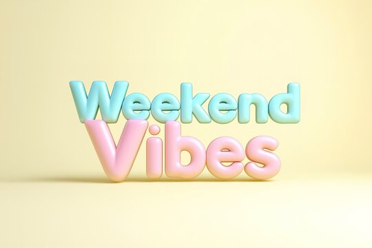 Colorful text design featuring playful weekend vibes with soft p