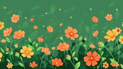 Vibrant Flower Spread on Green Background Vector Illustration