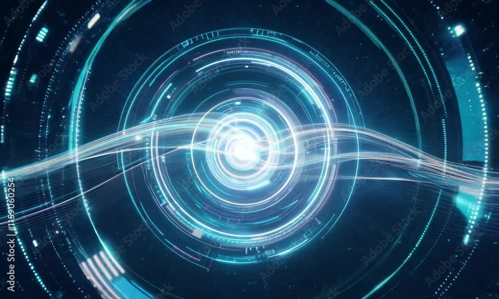Wall mural abstract digital interface: a mesmerizing blue and white abstract digital interface with swirling li