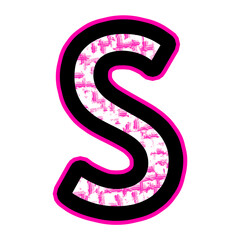 Naklejka premium Pink Alphabet Letter S With A Black Outline And Textured Fill